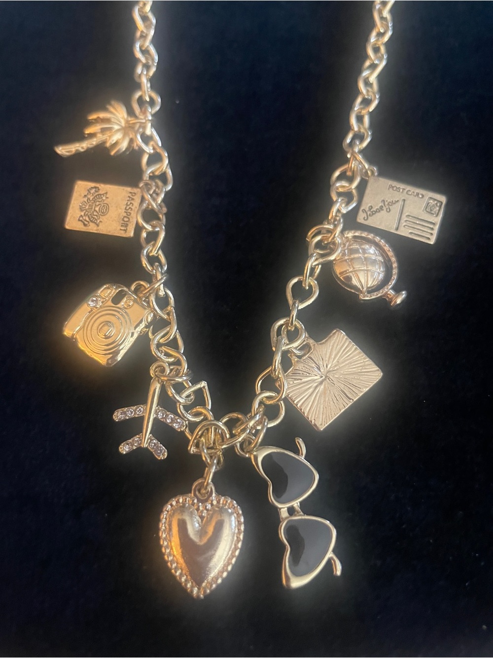 Travel Charm Heart Necklace in Gold - Women Jewelry NEW NWOT!